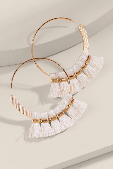 Francesca's Alexis Tasseled Hoop Earrings - Ivory