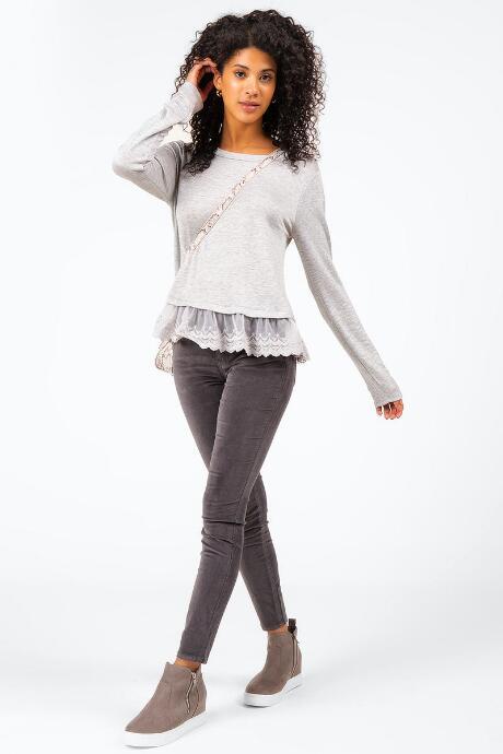Francesca's Karissa Lace Peplum Top - Heather Gray