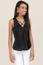 Blue Rain Sofia Surplus X Neck Washed Satin Sleeveless Tank - Black