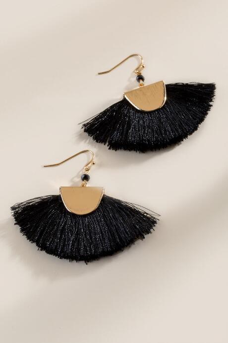 Francesca's Ryleigh Tasseled Fan Drop Earrings In Black - Black