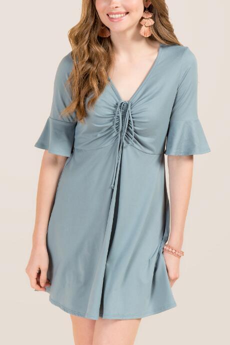 Francesca Inchess Inna Front Pleat Ruche Dress - Teal