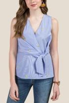 Francesca Inchess Yelena Pineapple Striped Knot Sleeveless Top - Light Blue