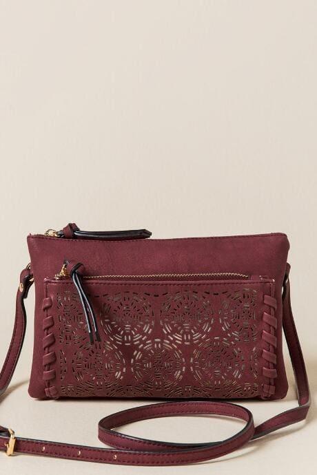 Francesca's Lynn Perforated Crossbody - Wine