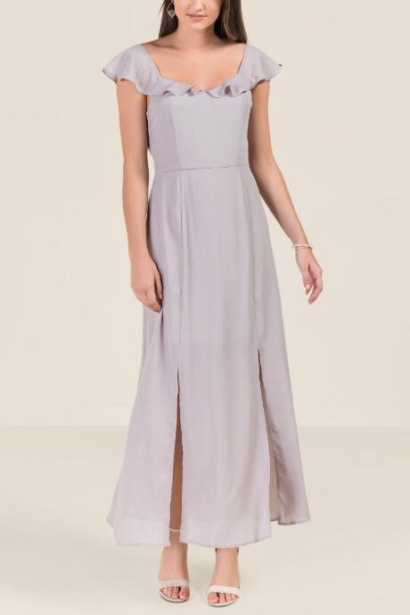 Francesca Inchess Grace Flutter Sleeve Bridesmaid Dress - Gray