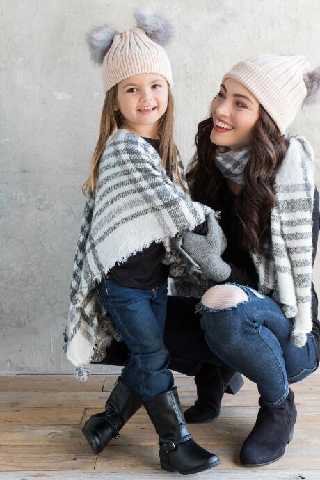 Francesca's Emily Plaid Kids Ruana - White