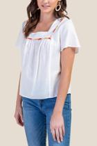 Francesca's Hazel Pom Trim Blouse - White