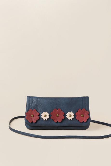 Francesca's Lana 3d Floral Wallet Crossbody - Navy