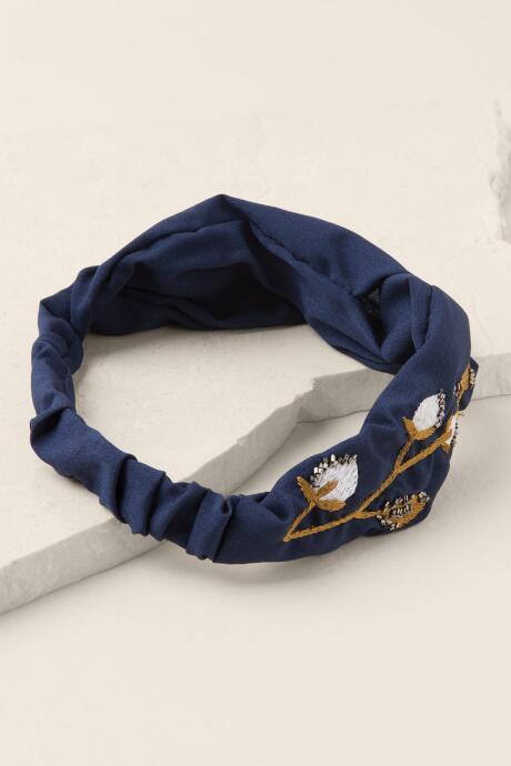 Francesca's Rosie Embroidered Headwrap - Navy