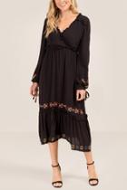 Francesca's Savvy Embroidered Midi Dress - Black