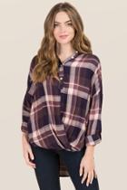 Francesca's Destry Surplus Lurex Plaid Button Down - Purple