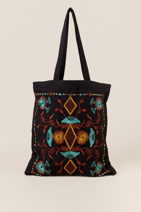 Francesca's Mesa Embroidered Canvas Tote In Black - Black