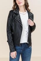 Francesca's Makenna Pearl Collar Moto Jacket - Black