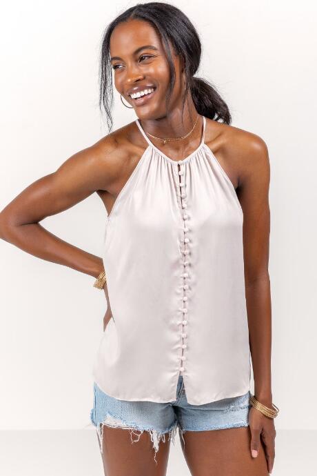 Francesca's Myla Button Tank Top - Blush