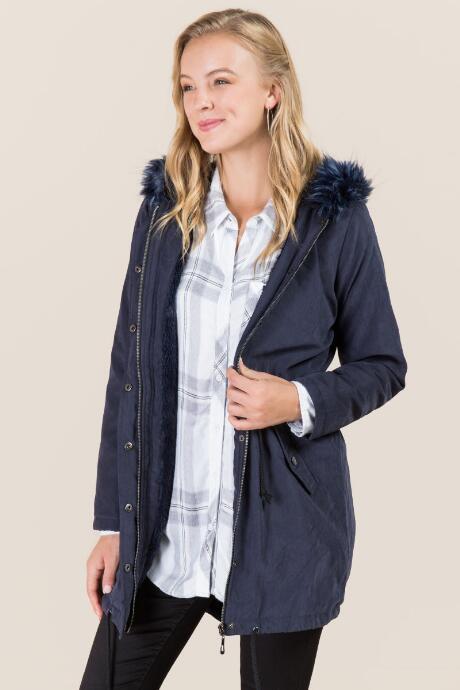 Francesca's Felix Fur Lined Hooded Anorak - Navy
