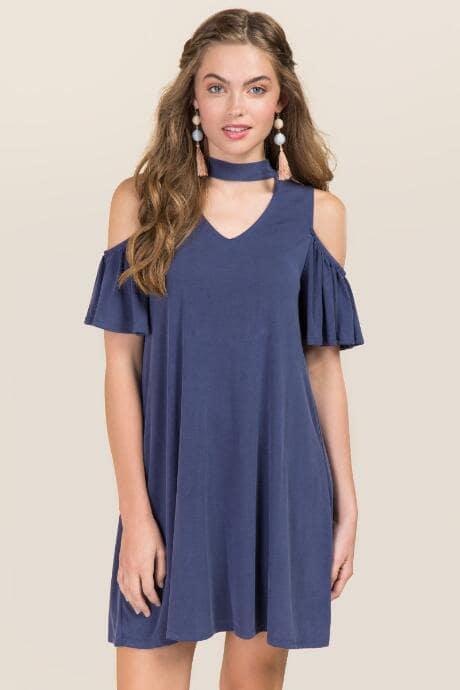 Alya Edith Cold Shoulder Gigi Shift Dress - Navy