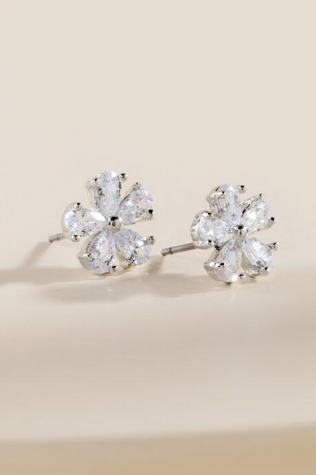 Francesca Inchess Gardenia Floral Crystal Studs - Crystal