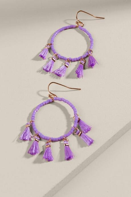 Francesca's Stella Beaded Tassel Hoops - Lavender