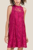 Francesca Inchess Melly High Neck Lace Shift Dress - Fuchsia