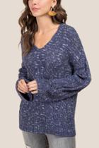 Francesca's Lennox Pleated Bell Sleeve Sweater - Navy