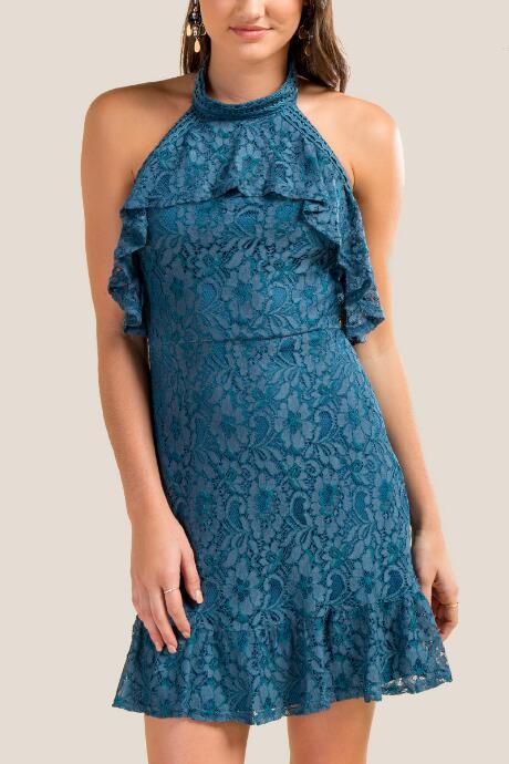 Francesca Inchess Ryleigh Lace Halter Dress - Dark Teal