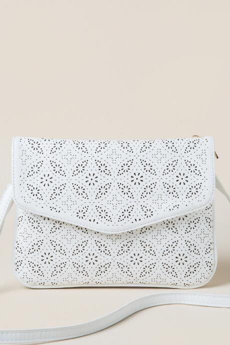 Francescas Braylee Floral Perforated Crossbody - White