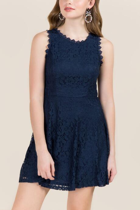 Francesca Inchess Issabella Lace Trim A-line Dress - Navy