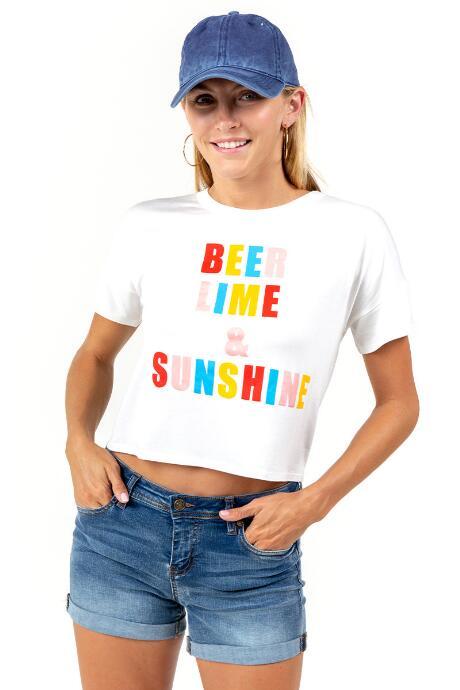 Francesca's Beer, Lime And Sunshine Tee - White