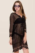 Francesca's Laura Crochet Lace Up Dress Cover-up - Black