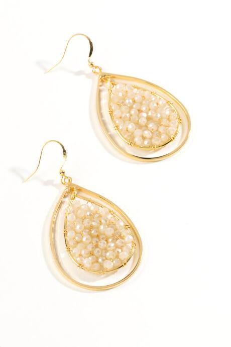 Francesca's Amaya Woven Beaded Drop Earrings - Ivory