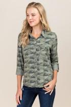 Harper Miley Washed Camo Button Back Button Down Top - Olive