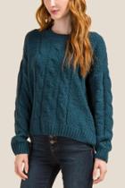 Francesca's Hayley Chenille Cable Knit Sweater - Pine