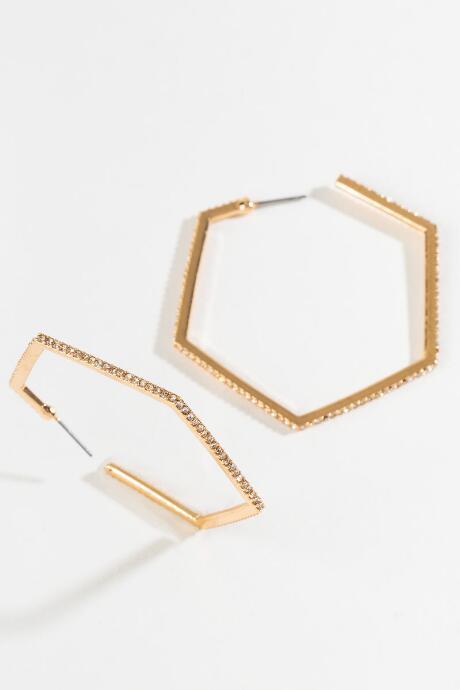 Francesca's Madeline Pav Hexagon Hoops - Gold