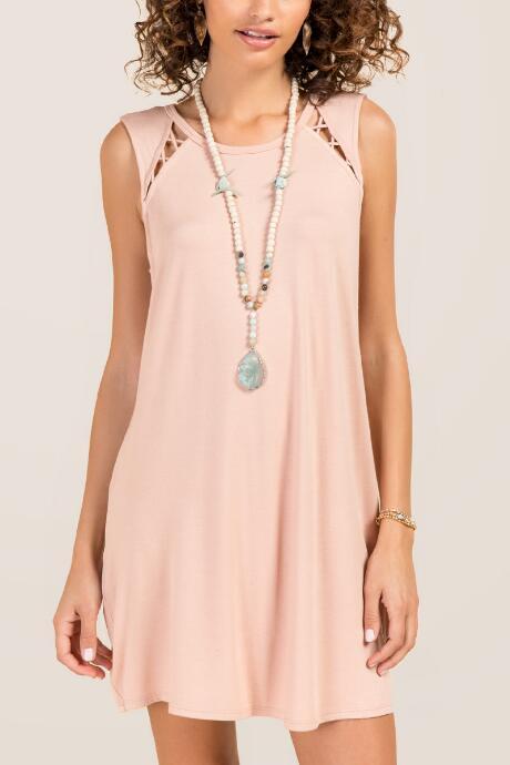 Francesca Inchess Memish Lattice Shoulder Knit Dress - Blush