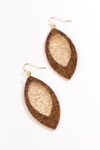 Francesca's Maeve Leather Leaf Drop Earrings - Brown