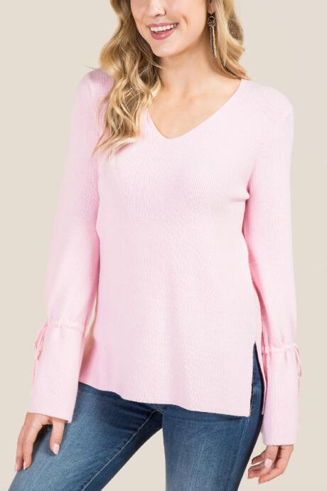 Blue Rain Emerald Cinched Sleeve Pullover Sweater - Pink