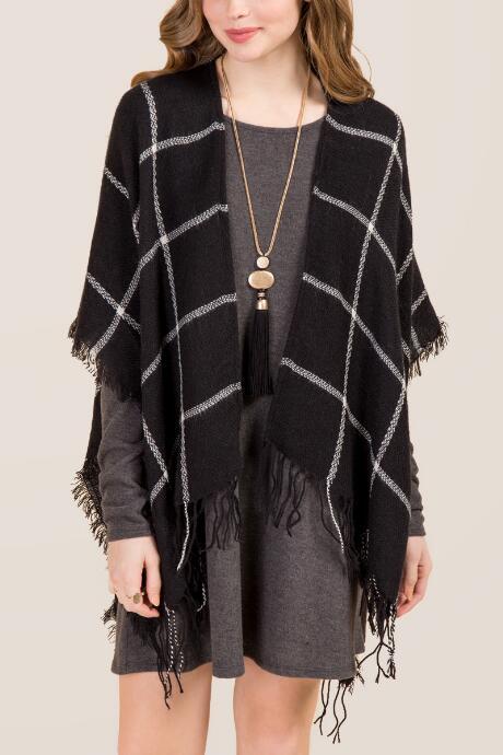 Francesca's Isabelle Plaid Ruana - Black