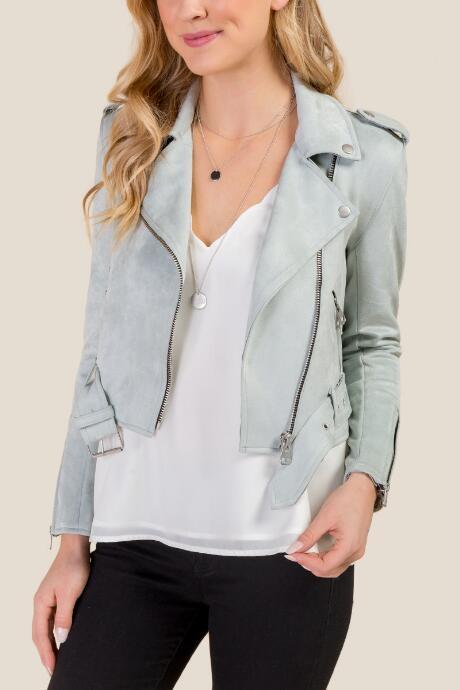 Francesca's Bryn Faux Suede Classic Moto Jacket - Baby Blue
