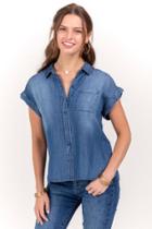 Francesca's Ally Classic Button Down Top - Medium Wash