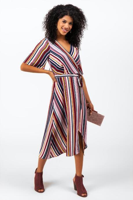Francesca's Lakelynn Striped Wrap Dress - Ivory