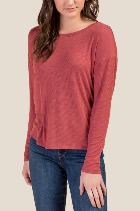 Francesca's Karissa Lattice Back Ribbed Knit Tee - Cinnamon