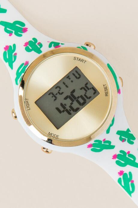 Francesca's Belia Cactus Digital Watch - White