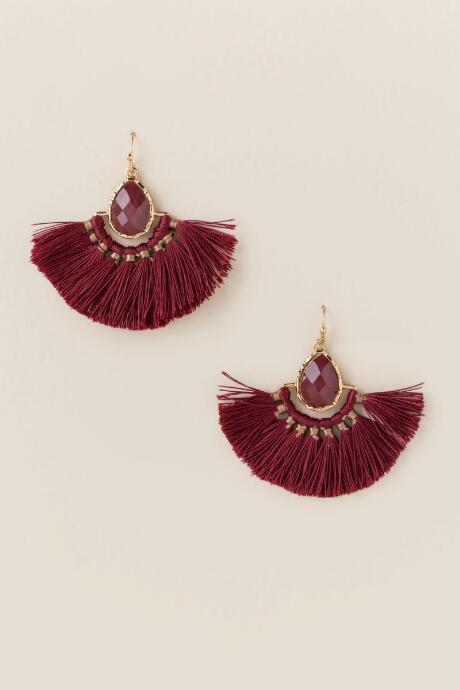 Francesca Inchess Alexa Fanned Fringe Earrings In Wine - Burgundy