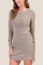 Francesca's Lola Side Tie Sweater Dress - Charcoal