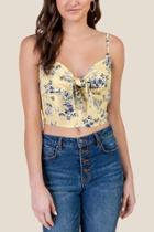 Francesca's Lexi Floral Twist Tie Crop Top - Lemon