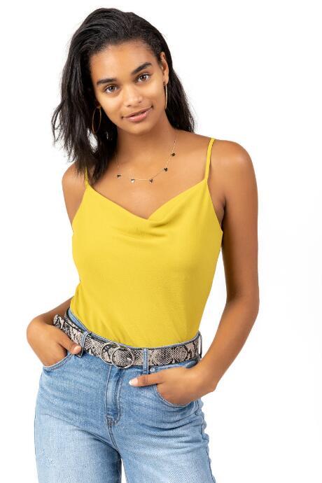 Francesca's Lenora Cowl Neck Tank Top - Leaf