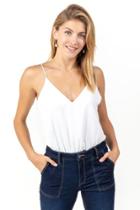 Francesca's Marlee Sleeveless V Neck Bodysuit - White