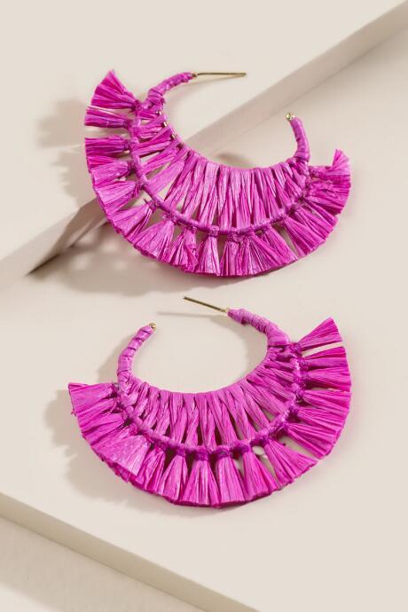 Francesca's Carolina Raffia Hoop Earrings - Fuchsia