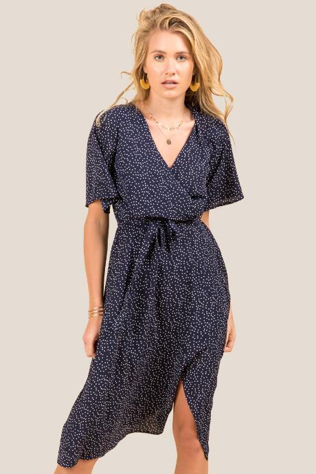 Francesca's Chelsea Polka Dot Midi Dress - Navy