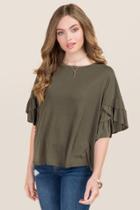 Alya Elora Cupro Tier Ruffle Sleeve Tee - Olive