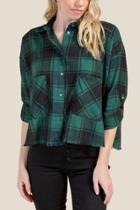 Francesca Inchess Camille Cropped Fray Hem Plaid Top - Forest